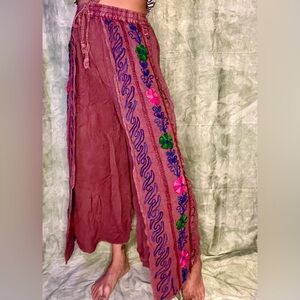 Burgundy Ashley Taylor Floral Wide Leg Pants